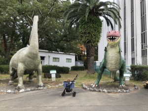 外にはカラフルな恐竜も